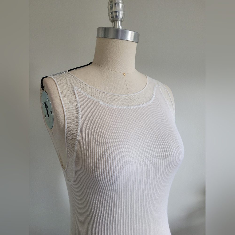 ITALIAN brand LISANZA off white wool and silk tank top with lace neckline